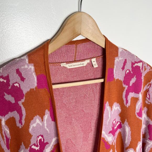 Soft Surroundings Long Sleeve Open Front Cardigan Sweater XLP Orange Floral - Picture 5 of 9